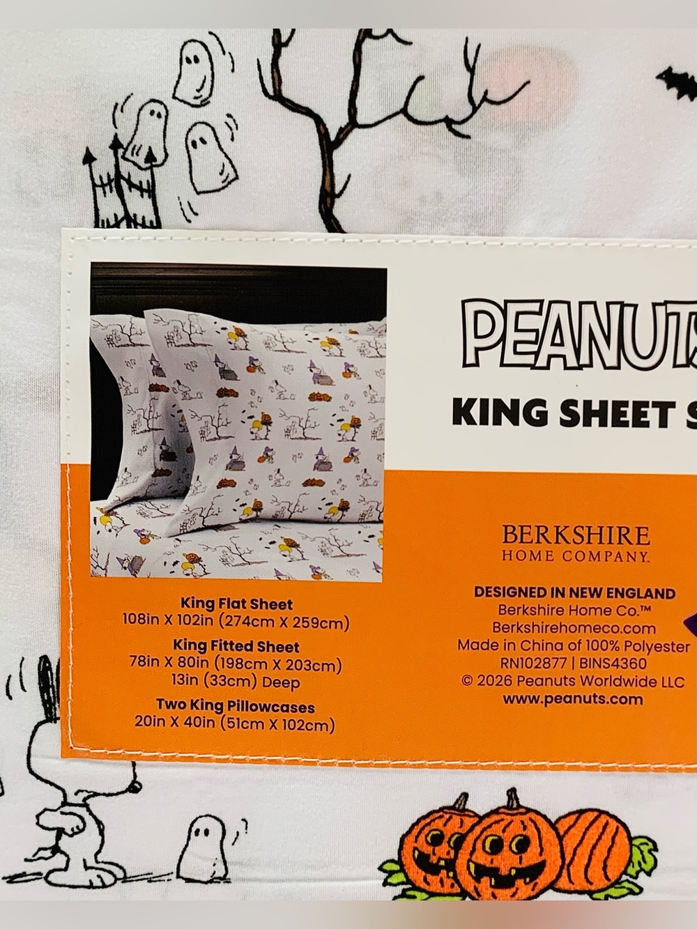 Peanuts Snoopy Halloween Spooky Pumpkins and Ghosts Sheet Set - King - Picture 4 of 5